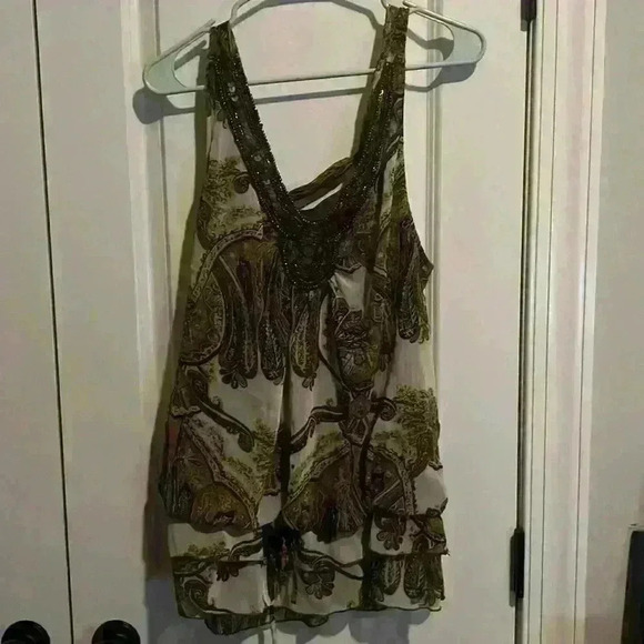 ADiva size L Brown & White Top with adjustable straps, beading and coin detail - Picture 1 of 11